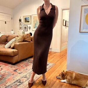 Chic Sleeveless Brown Midi Dress